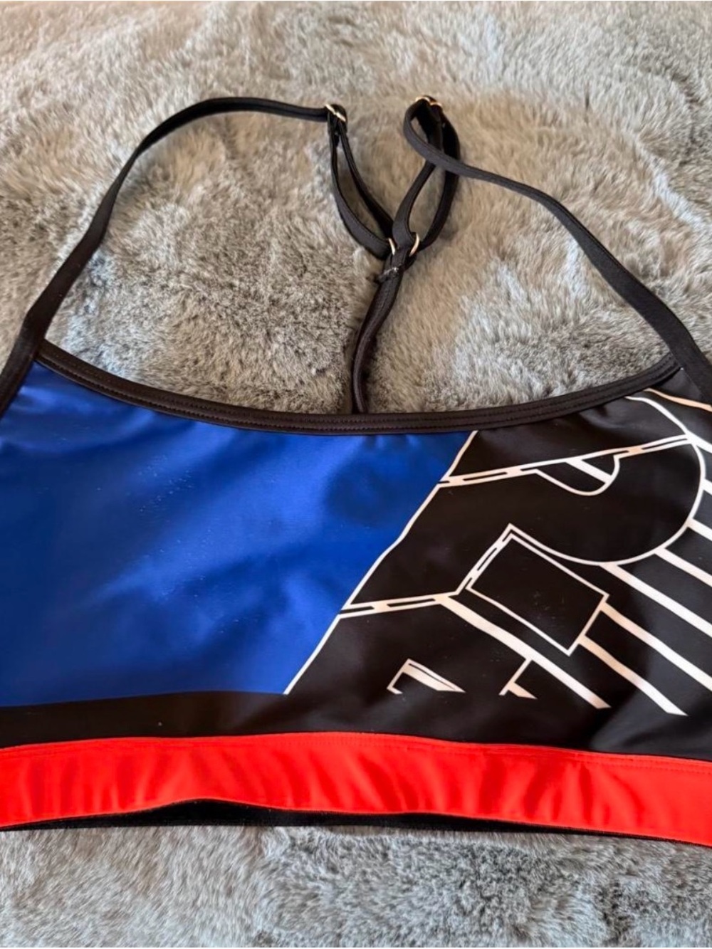 P.E Nation Colorblock Sports Bra in Blue, Black & Red